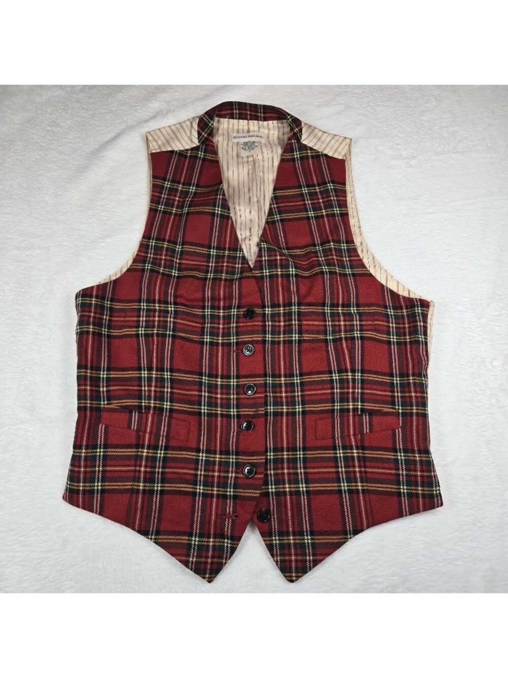 Banana Republic Wool Vest Small Royal Stewart Tartan Holiday Plaid Waistcoat